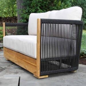 Outdoor Interiors, Teak & Black Rope Loveseat