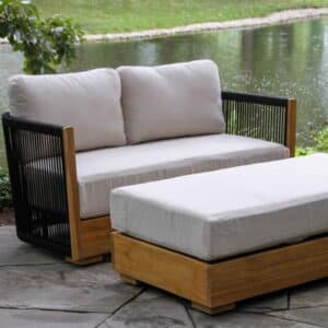 Teak & Black Rope Loveseat with Sunbrella Cushions
