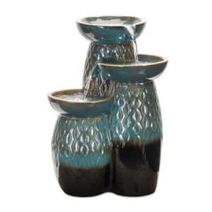Ceramic Blue Fountain With Blue Finish, 23"H