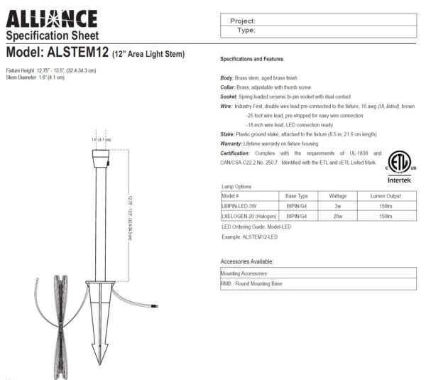 Stem 12" BT 2-6W LED, Alliance - Image 3