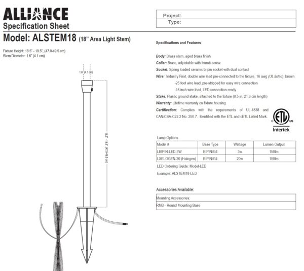 Stem  18" 2.5W LED, Alliance - Image 2