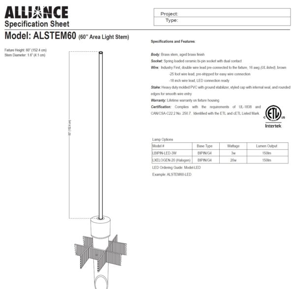Stem  60" 2.5W LED, Alliance - Image 2