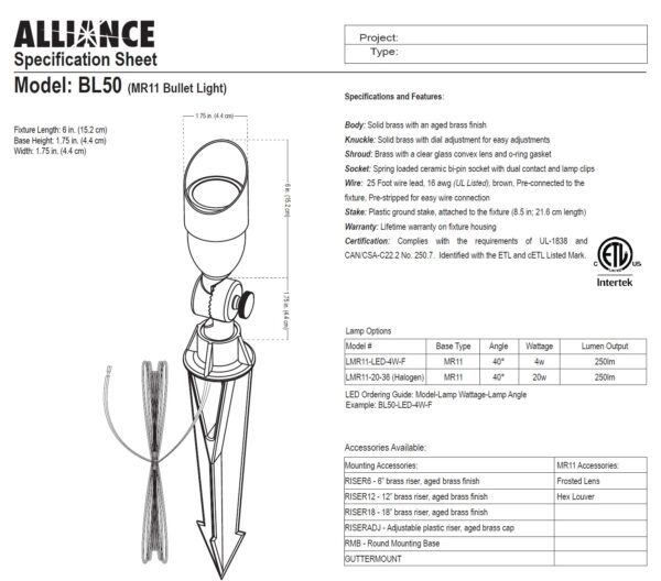 Bullet Light  BL50 4W LED, Alliance - Image 2