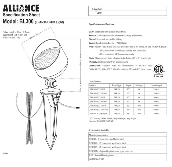 Bullet Light  BL300 8W LED, Alliance - Image 2