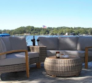 Outdoor Interiors, Teak and Wicker Half Round Sofa Group