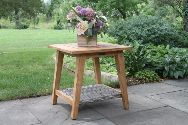Teak & Wicker Accent Table with Shelf - Image 2