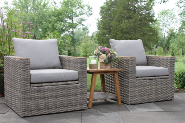 Teak & Wicker Accent Table with Shelf - Image 3