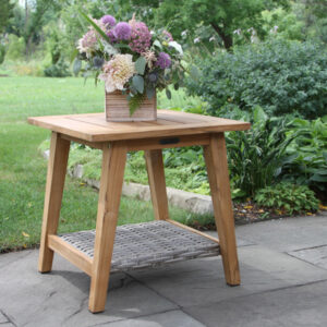 Teak & Wicker Accent Table with Shelf