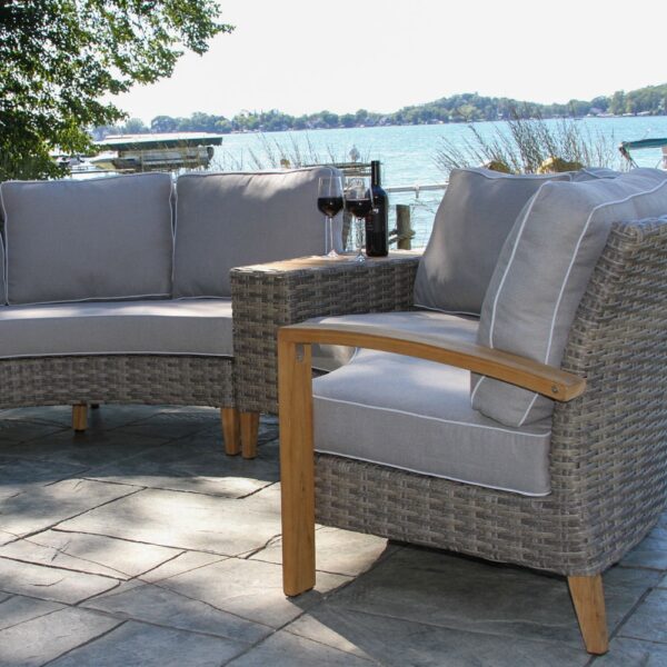 Outdoor Interiors, Teak and Wicker Half Round Sofa Group - Image 4