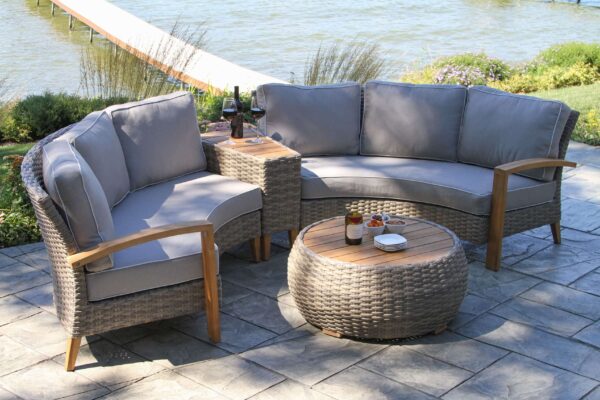 Outdoor Interiors, Teak and Wicker Half Round Sofa Group - Image 3
