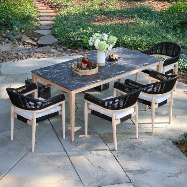 Outdoor Interiors, Black Marble Composite Dining Set - Image 2