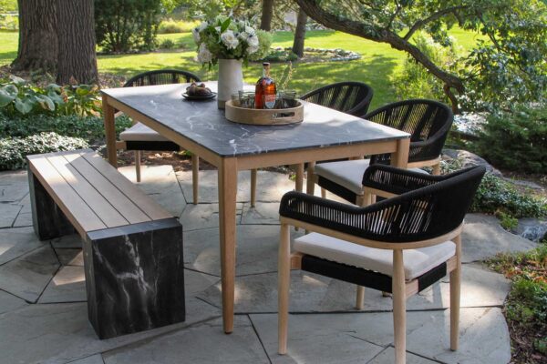 Outdoor Interiors, Black Marble Composite Dining Set - Image 3