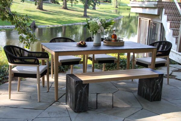 Outdoor Interiors, Black Marble Composite Dining Set