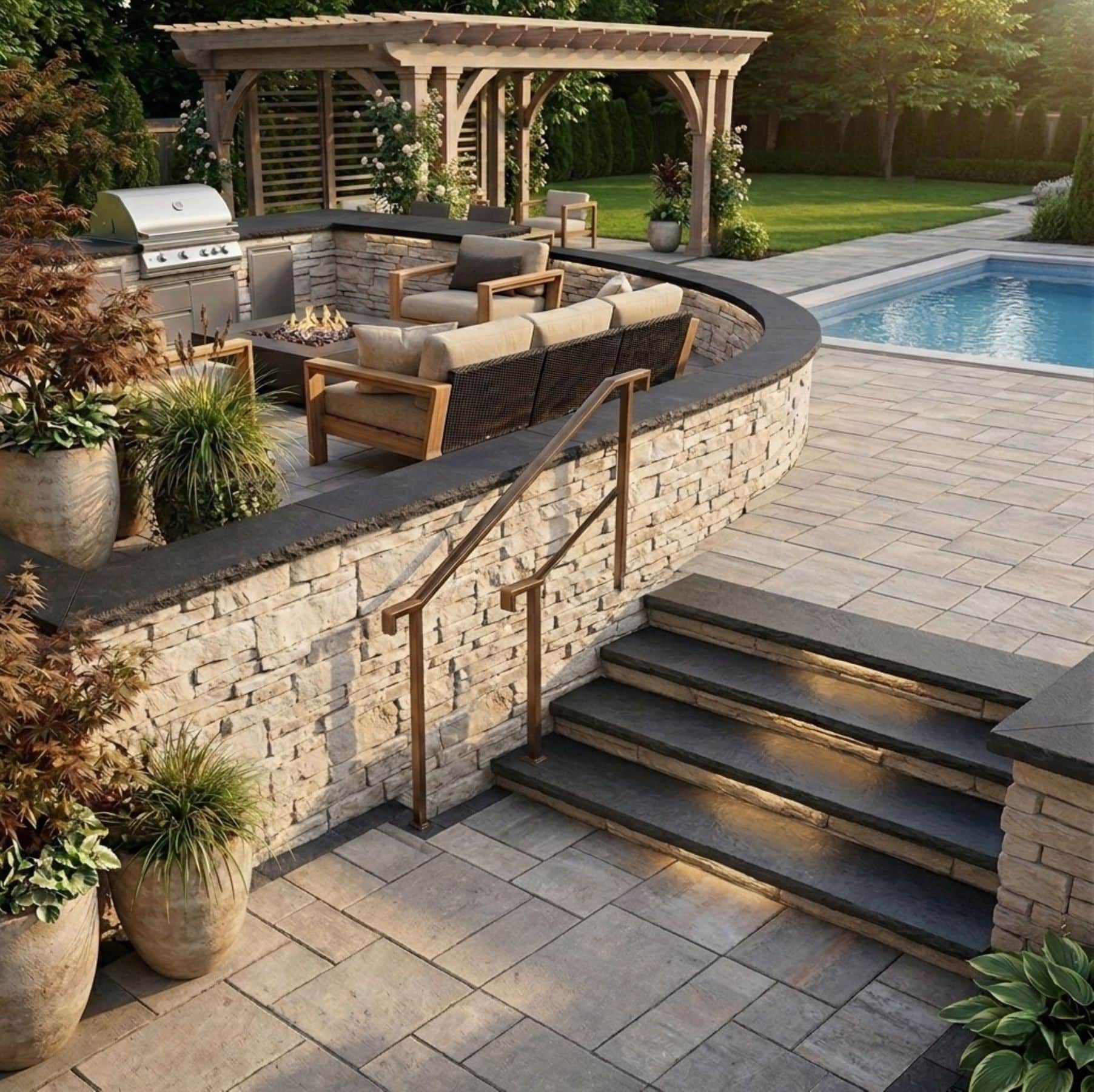 Lime Black Tread, Rockfaced 2" Thick