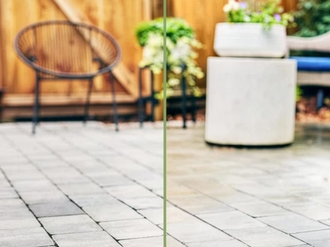 Patio with and without MORE® semi-gloss sealer.