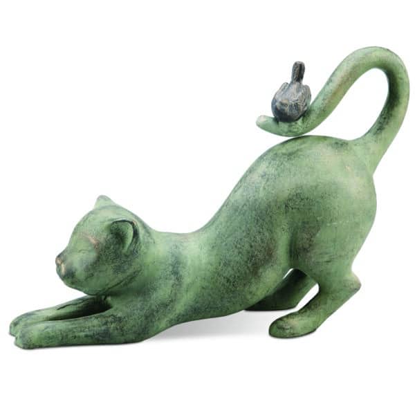 Crouching Cat with Bird Statue