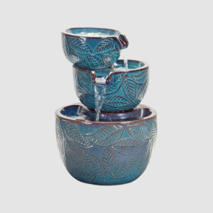 Blue Ceramic Bowl Fountain With Leaf, 22.5"H